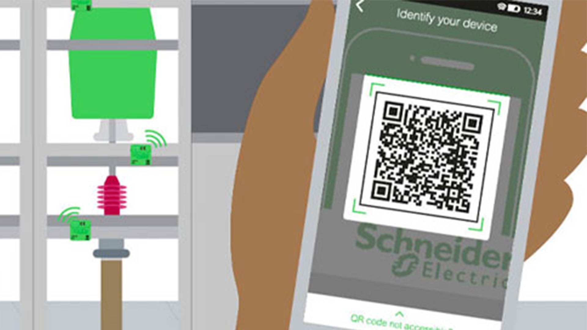 Graphic of a smartphone with QR code on display